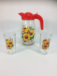 Набор стеклянный  3 предмета (кувшин + 2 стакана) Подсолнух, в п/у Декостек 1607/2-Д