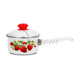 Ковш эмалированный 1,0л с металл. крышкой с декором Клубника Эстет ЭТ-72699