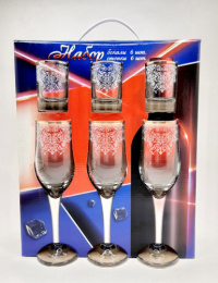 Двойка - набор стеклянный 12 предметов (6 бокалов для шампанского + 6 стопок) Боярский, в п/у Декостек 12082-ГЗ2