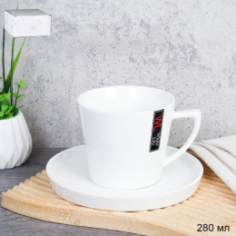 Чайная пара фарфоровая 280мл Модерн белый (костяной фарфор), в п/у White Lily YF8007/728426/751947