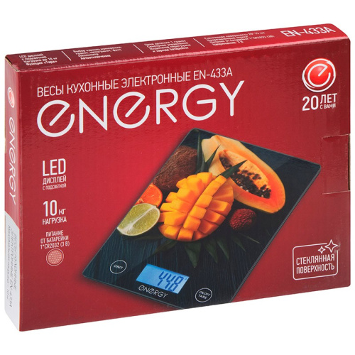Весы кухонные электронные до 10кг EN-433A, стеклянные Energy 110068