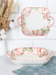 Блюдо фарфоровое квадратное с ручками 250х200х50мм, в ассортименте WX106/749364