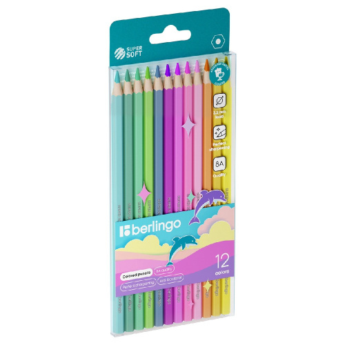 Карандаши цветные 12 цветов Berlingo Supersoft Pastel, шестигранные SSP0112