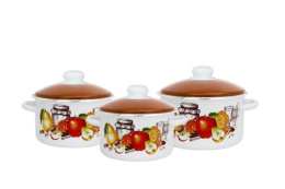 Эмаль набор посуды Магн 3 предм. кастрюли цилиндрические с металл. крышками 2л, 3л, 4л Медовый спас белый Эмаль Магнитогорск 2-3218/6