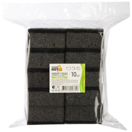 Губки для посуды с чистящим слоем набор 10шт. 9,5х6,5х3см, черные Рыжий кот KS-08/107569