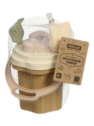 Набор для песочницы пластиковый  6 предметов №174 Зефир: ведро, сито, совок, грабли, формочки 2шт., в сетке Stellar 01874/10994558