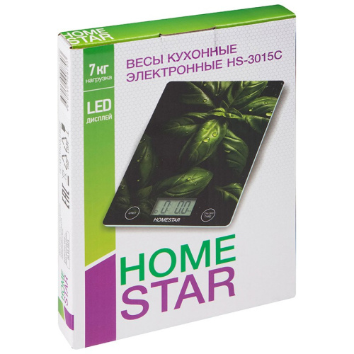 Весы кухонные электронные до  7кг HS-3015C, стеклянные HomeStar 110058