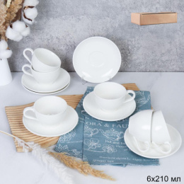 Набор чайный фарфоровый 12 предметов 210мл белый, в картон/к White Lily TF-194/742122