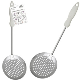 Шумовка стальная хромированная, пластиковая ручка, Порто, белый Мультидом AN50-27