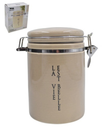 Банка для сыпучих керамическая (доломит) с клипсой  825мл Жизнь прекрасна, в п/у Lavenir HC810-N118