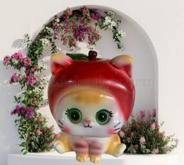 Копилка гипсовая Кот в костюме Яблоко красный 17х21см ГусьДекорЛюкс 4К10К