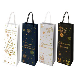 Пакет подарочный бумажный для бутылки 13х36х9см Золотая сказка. Новогодний. Bottle#2 592430