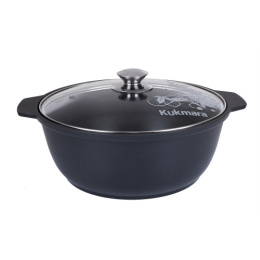 Жаровня алюминиевая литая с антиприг. покрытием 4л со стеклян. крышкой с металл. ручками Kukmara ж44а