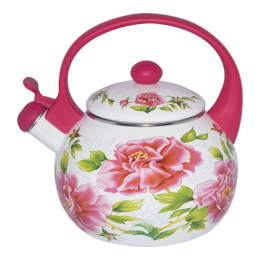 Чайник эмалированный со свистком 2,5л с пластик. ручкой Пионы Metalloni EM-1328