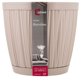 Горшок для цветов пластиковый Barcelona с поддоном 9,6л 27х27х24,3см молочный шоколад InGreen IG623210047