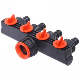 Распределитель для шлангов 4-х-канальный 3/4" с кранами, с внутренней резьбой, быстросъемный, пластиковый ДоброСад 720-045