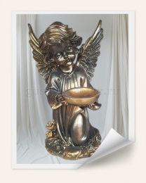 Фигурка садовая гипсовая Ангелочек сидячий с чашей бронза 21х34см ГусьДекорЛюкс 15С24БР