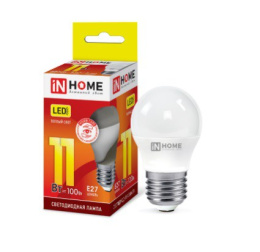 Лампа светодиодная 11Вт (эквивалент 100Вт) 230В E27 3000К теплый свет шар In Home LED-P45-ШАР-VC 0600