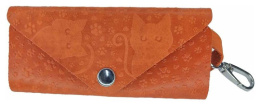 Ключница кожа рыжая, тиснение, Котики 242-050-234-0