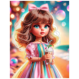 Алмазная мозаика на подрамнике 23х30см Куколка с коктейлем (с частичным заполнением) НД-1570