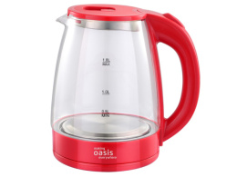 Чайник электрический 1,8л 2000Вт, стеклянный, диск, красный Oasis K-8GR