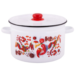 Кастрюля эмалированная  7,0л цилиндрическая с металл. крышкой с декором Паприка Appetite 1с18с
