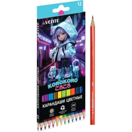 Карандаши цветные 12 цветов Devente Korokoro 2М, шестигранные 5022534