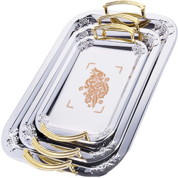 Подносы из нержавеющей стали набор 3шт. прямоугольные 41х29см, 32,5х23,5см, 26,5х19см с ручками, зеркальная полировка Mayer & Boch 3677