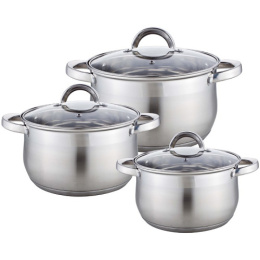 Набор посуды из нержавеющей стали  6 предм. кастрюли 2,9л 5,1л 6,6л, стеклянные крышки, Modern Webber BE-617/6