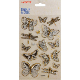 Наклейки объемные 12х19см Gold Silver Butterflies, с золотым и серебряным тиснением 8002098