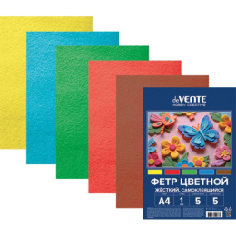 Фетр  5 цветов  5 листов цветной Devente Hobby Creative, толщина 2мм, самоклеящийся, жесткий, яркие цвета 8113414