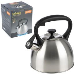 Чайник из нержавеющей стали со свистком 2,5л черная ручка, Poesia матовый Mallony 985617