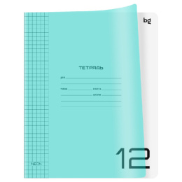 Тетрадь  12 листов клетка BG Unitone Neon, пластиковая обложка, голубой Т5СК12_ПЛ 08897
